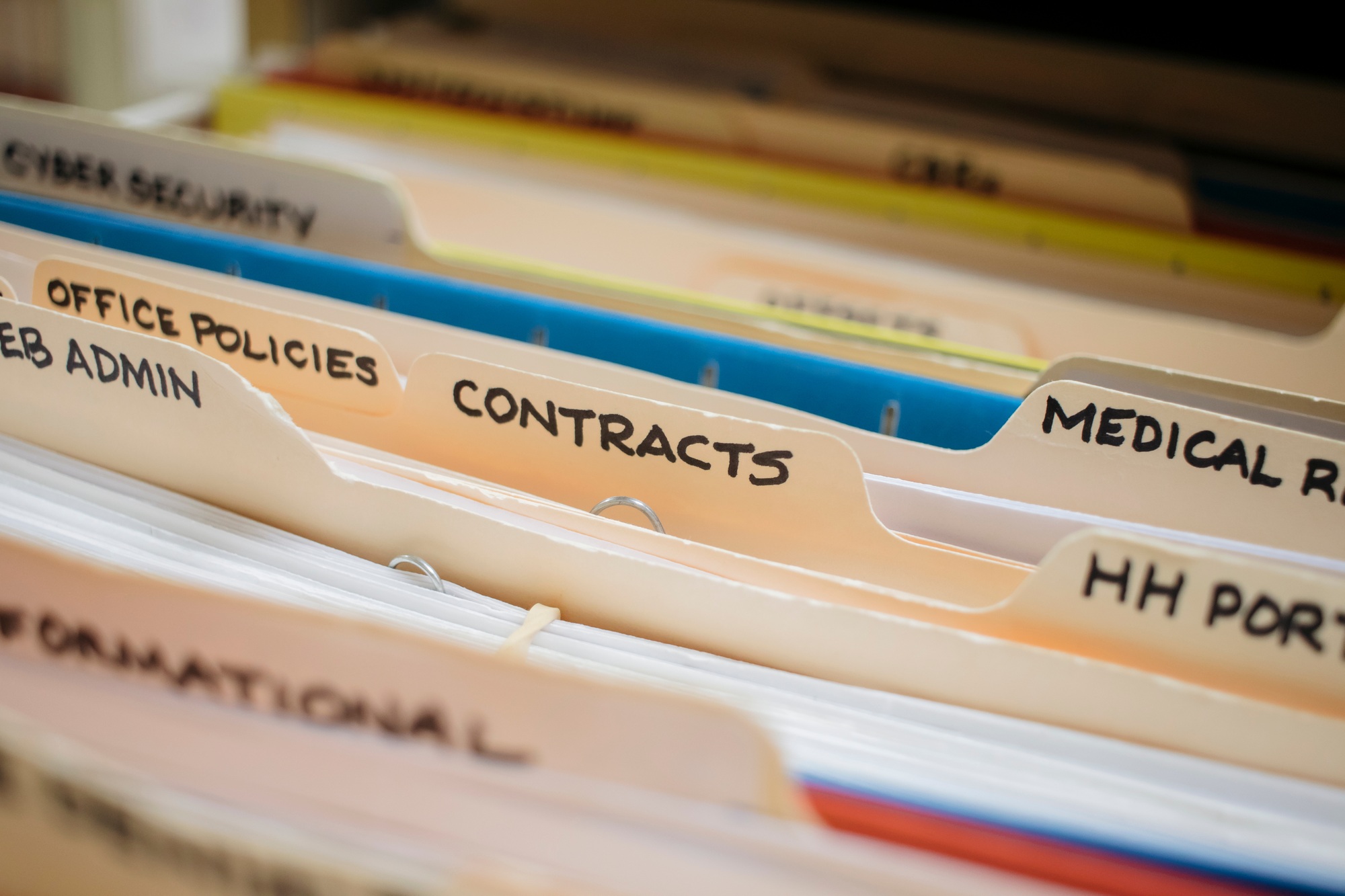 Close up of filing folders